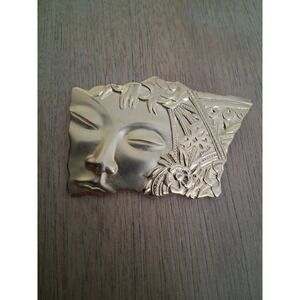 Vintage Gold Toned Large J&J Brooch with Face.Jonette Jewelry
